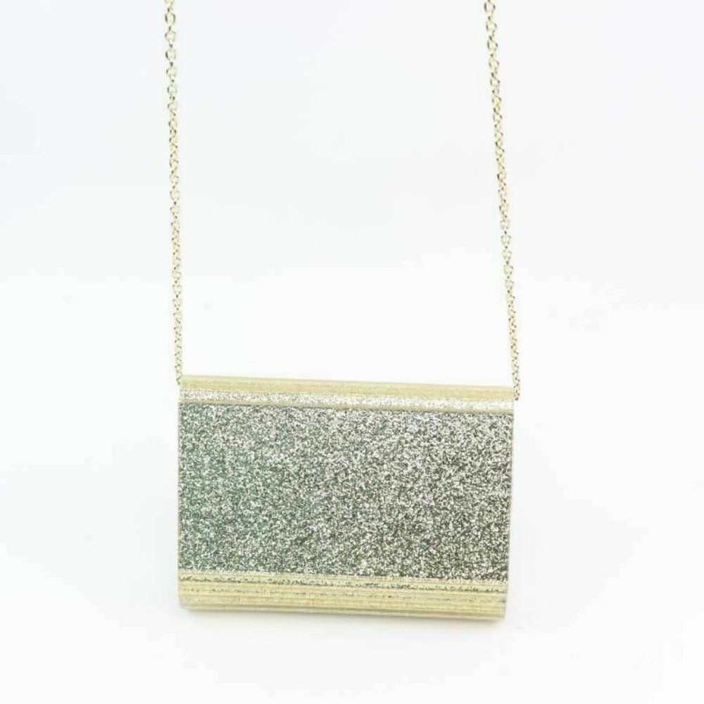 INC International Concepts Maria Gold Glitter Clutch Chain Strap Evening Bag - Picture 2 of 7